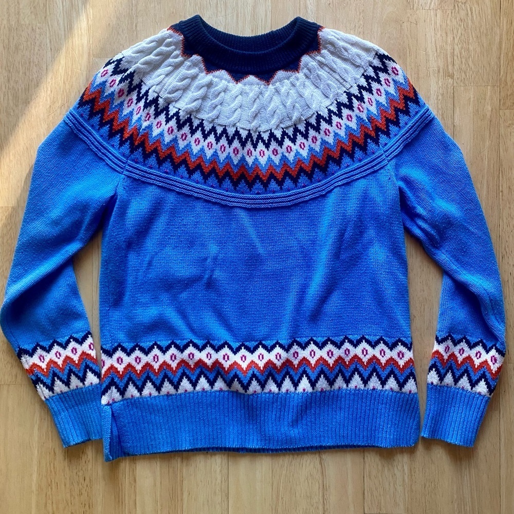 Charter Club Blue and White Patterned Crewneck Sweater